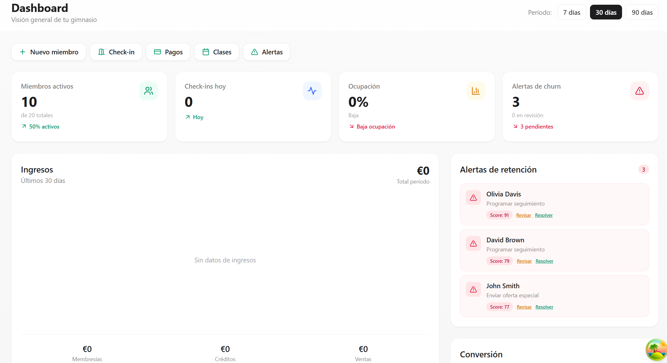 Dashboard de Gimnasios